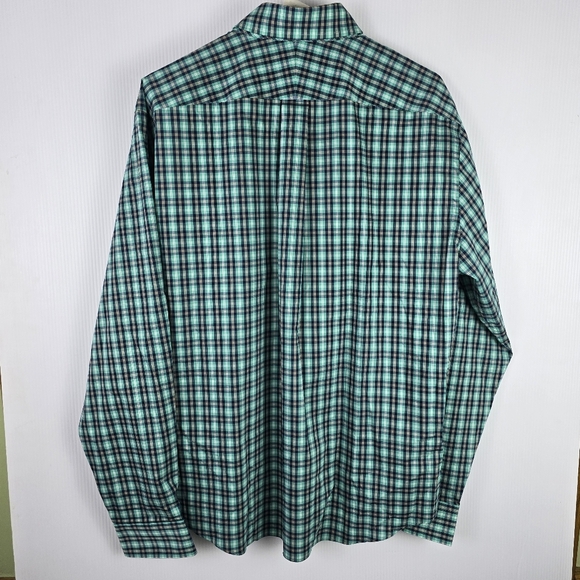 NWTLands' End Men's Traditional Fit NoIron Twill Green BluePlaid Shirt Stretch L - Picture 2 of 11